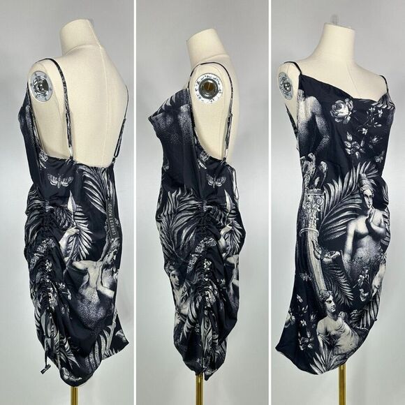 NEW Current Mood Laws Of Nature Monochrome Renaissance Ruched Mini Dress Large - Picture 2 of 11